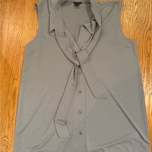Ann Taylor Gray Button-Down Blouse with Tie Neck